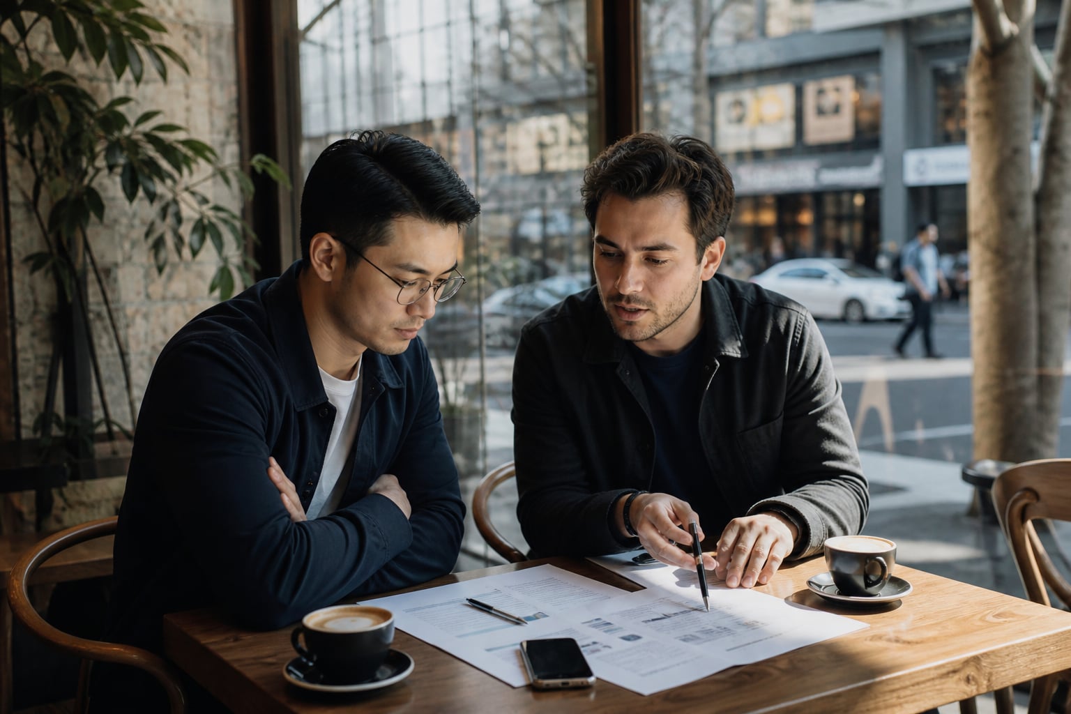 Entrepreneurs planning a business venture in a modern Australian city setting
