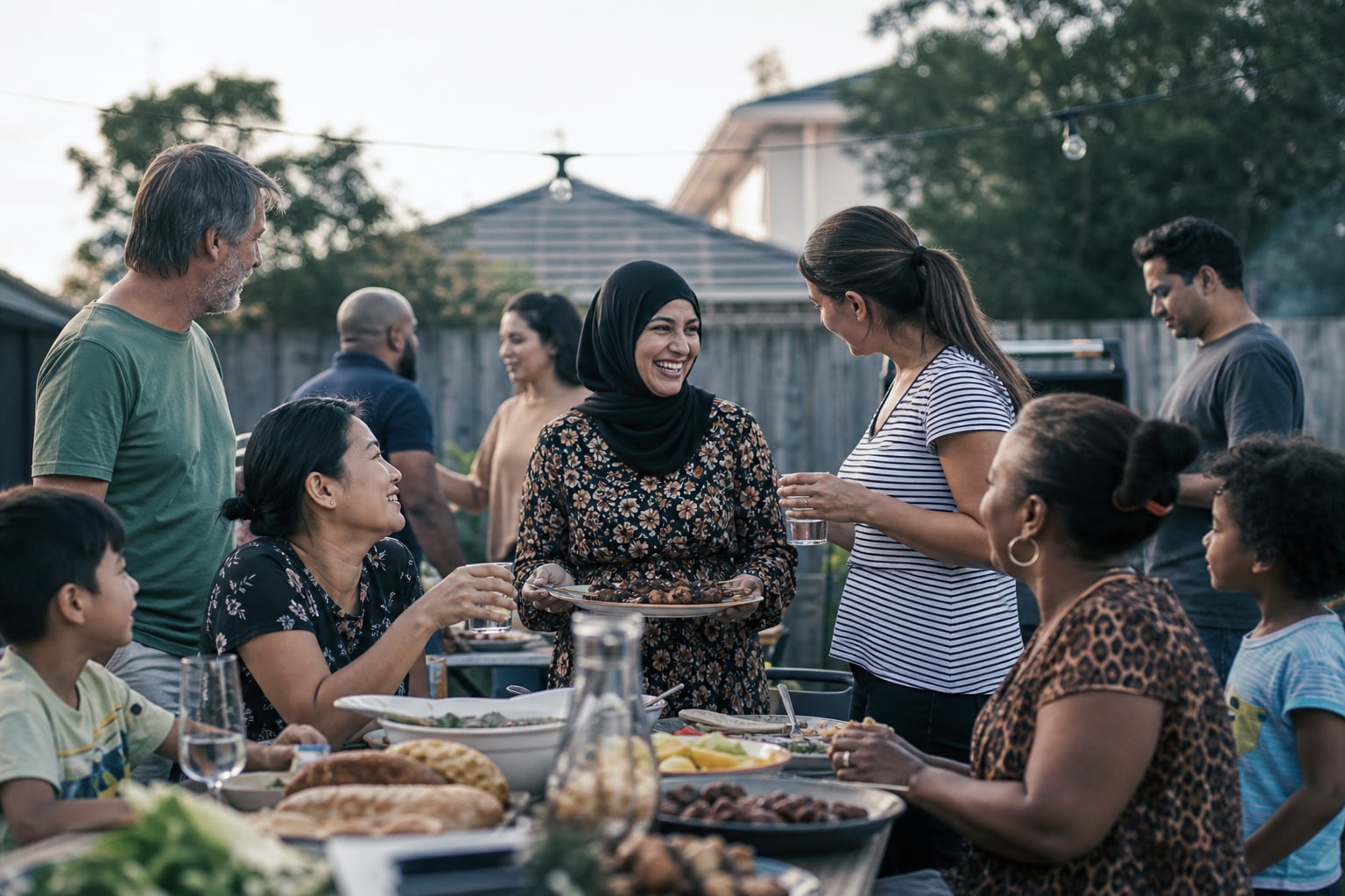 Diverse Australians celebrating community and belonging at a neighbourhood gathering
