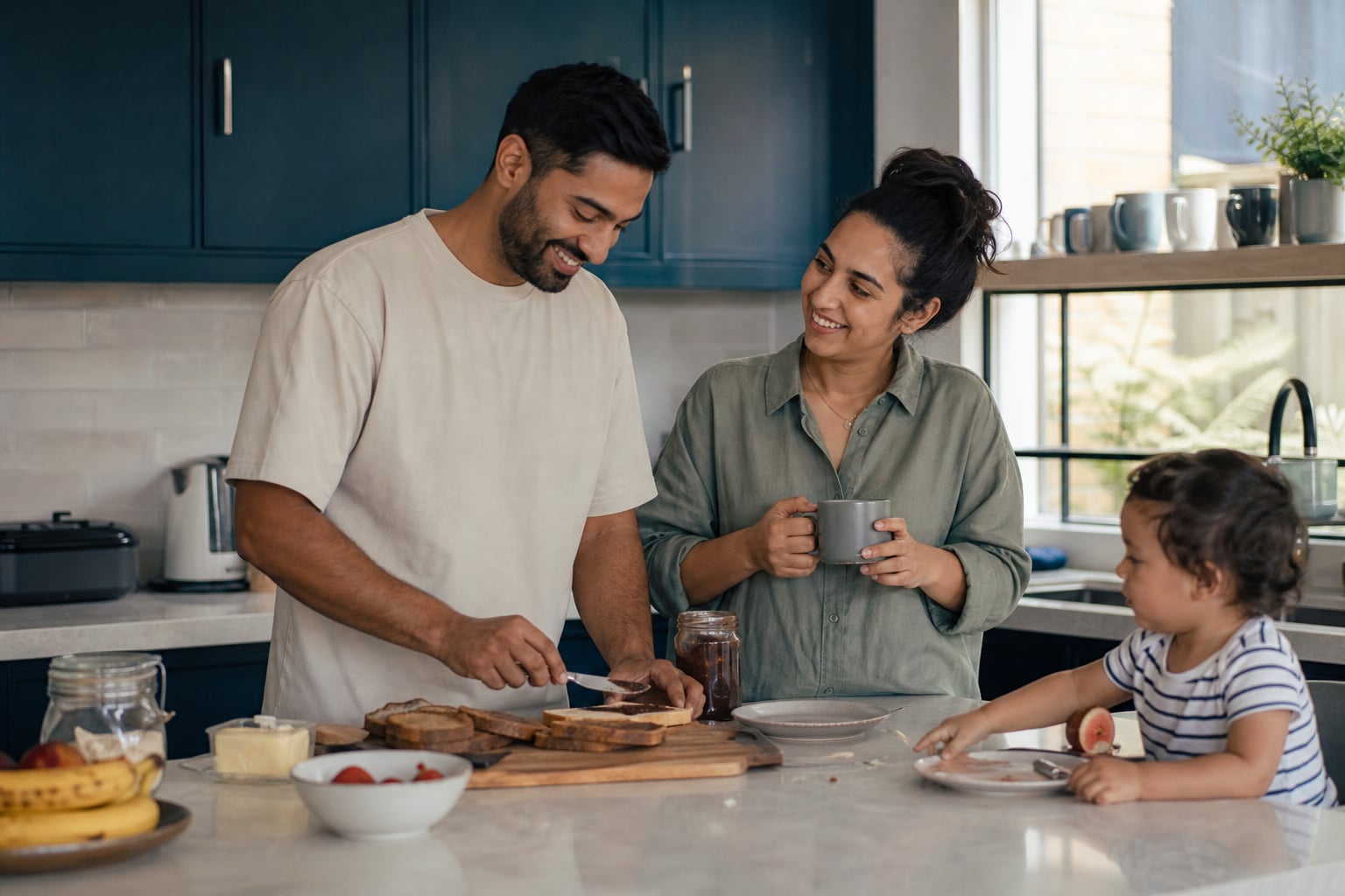 Couple sharing a warm, genuine moment at home — partner and family visa pathways